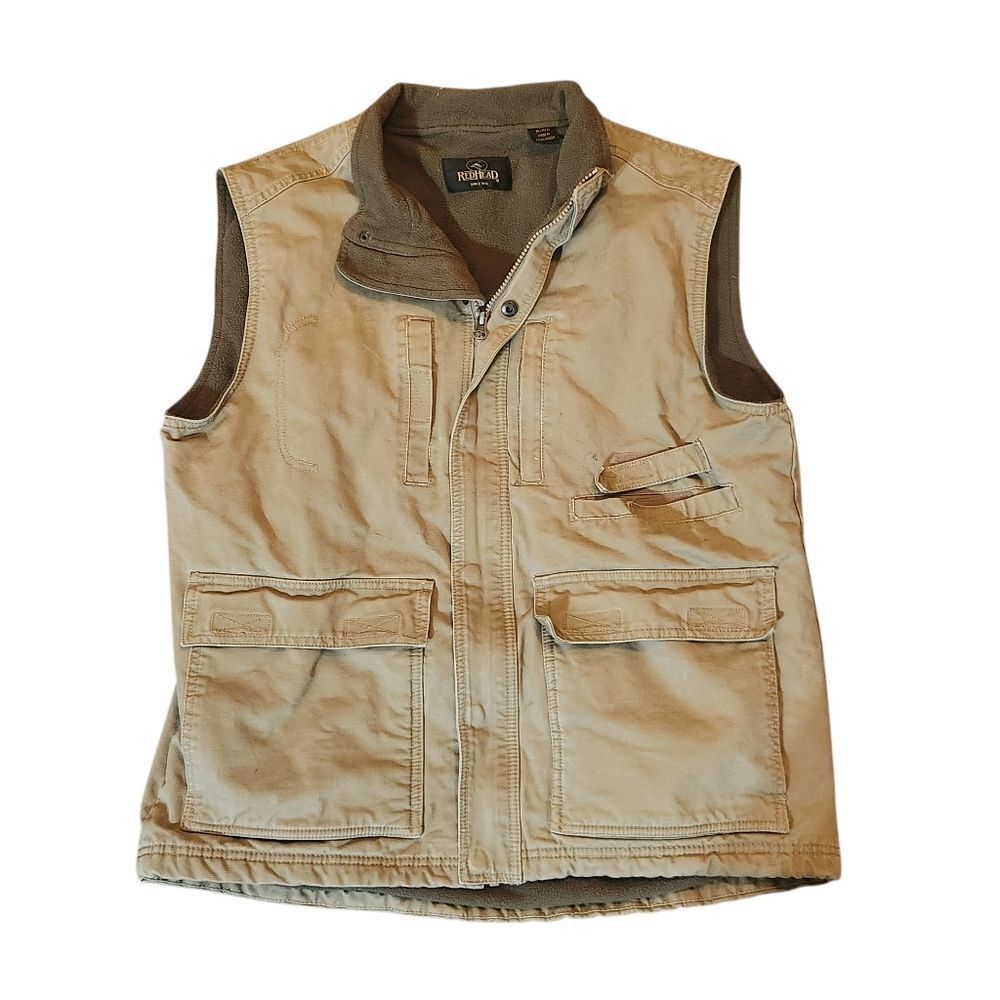 RedHead Fleece Lined Vest Mens Size Medium Khaki Beige Tan Cargo